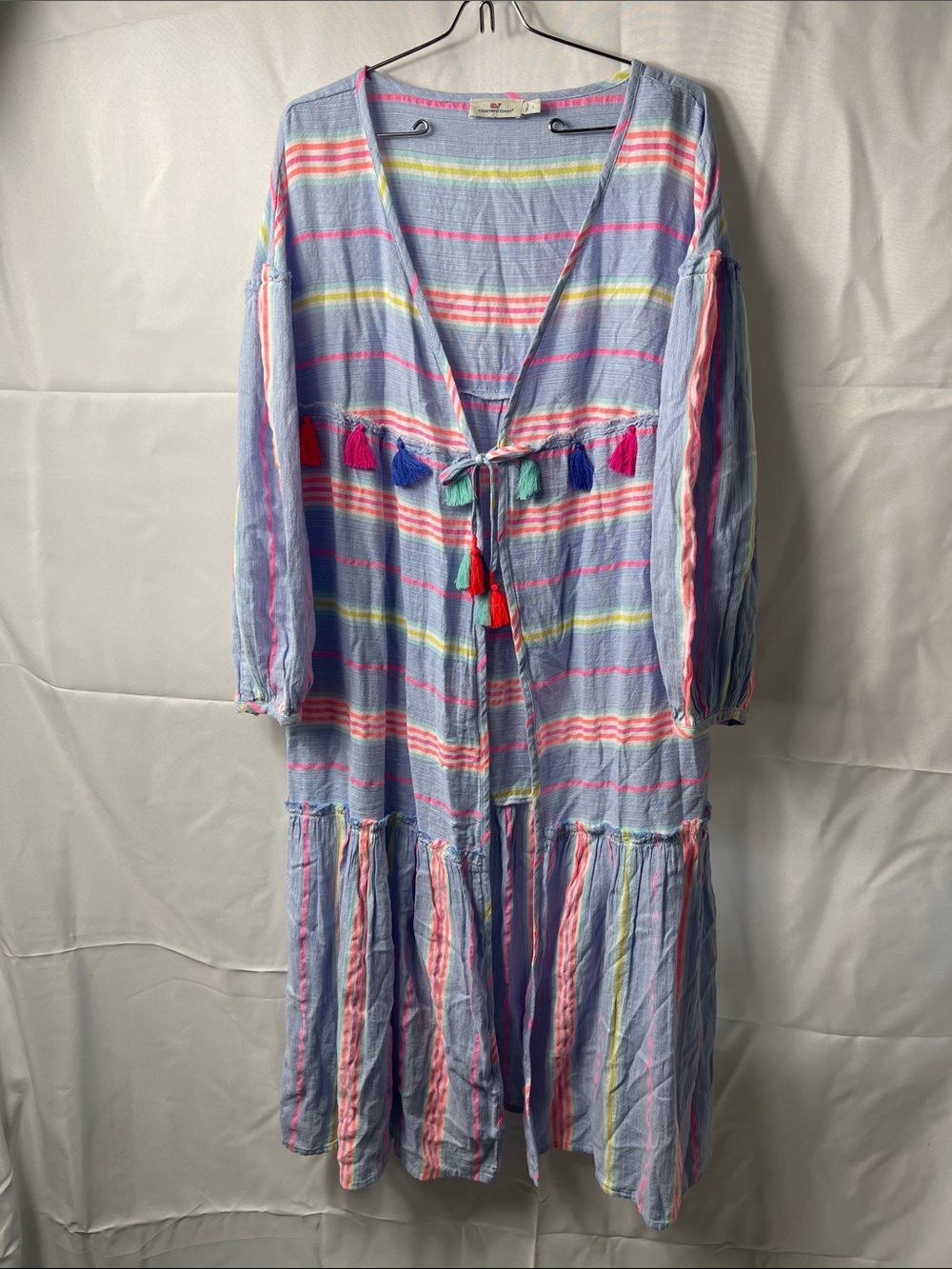 Vineyard Vines Pastel Striped Tassel Tie Front Swimsuit Cover-up Beach